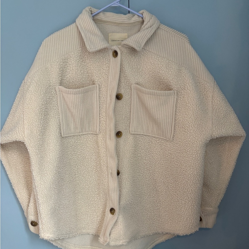 Women's Oversized Cream Fuzzy Shacket